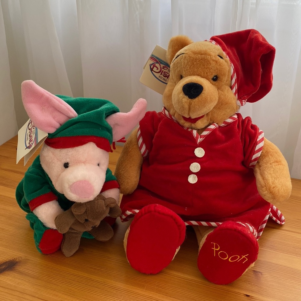 Vintage Disney Store Winnie the Pooh Christmas plush set